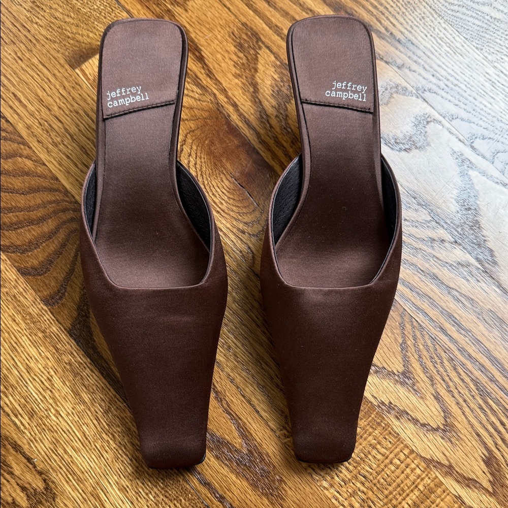 Jeffrey Campbell Brown Satin Kitten Heel Mule - size 7